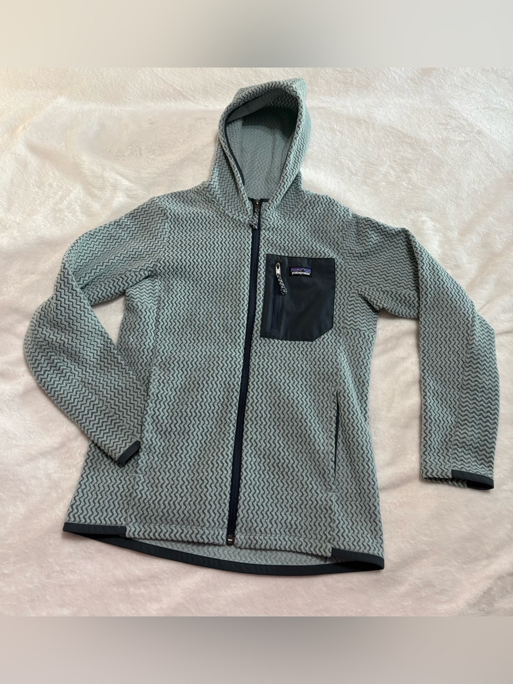 Patagonia R1 Full Zip Hoody Fleece Jacket Blue Outdoors Hiking Kids Medium